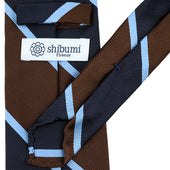 Block Stripe Super Repp Silk Tie Navy Brown