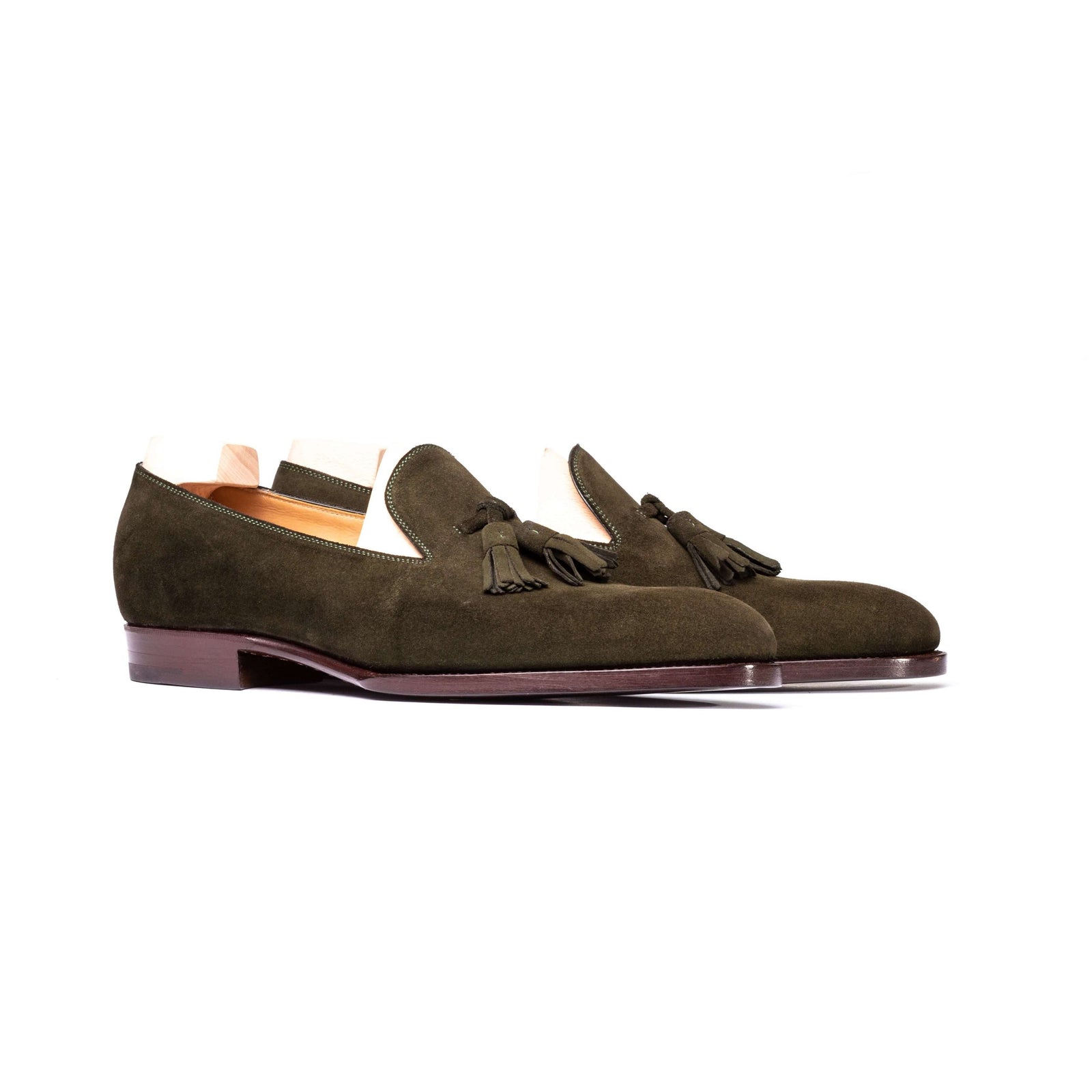 Plain Tassel Loafers In Military Green Suede Leather