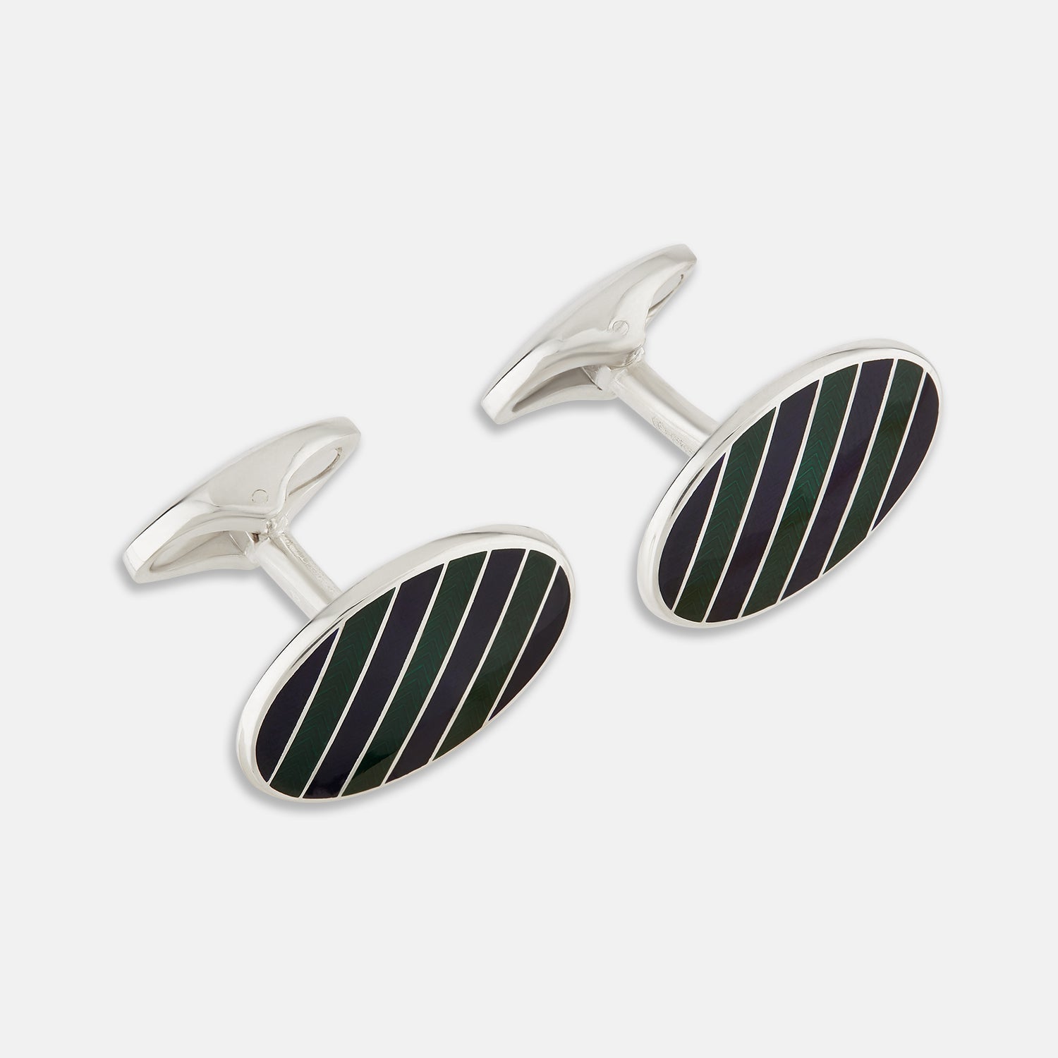 Green And Navy Striped Oval Enamel Cufflinks