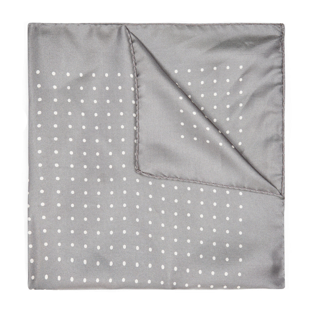Silver And White Spot Silk Pocket Square