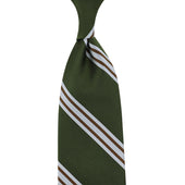 Japanese Repp Stripe Silk Tie - Olive - Hand-Rolled