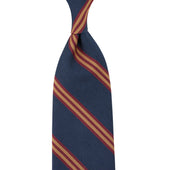 Mogador Striped Silk / Cotton Tie - Navy - Hand-Rolled