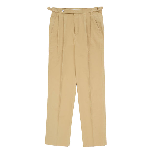 Cotton adjust Double Pleats relaxed Chino Pants (Beige)