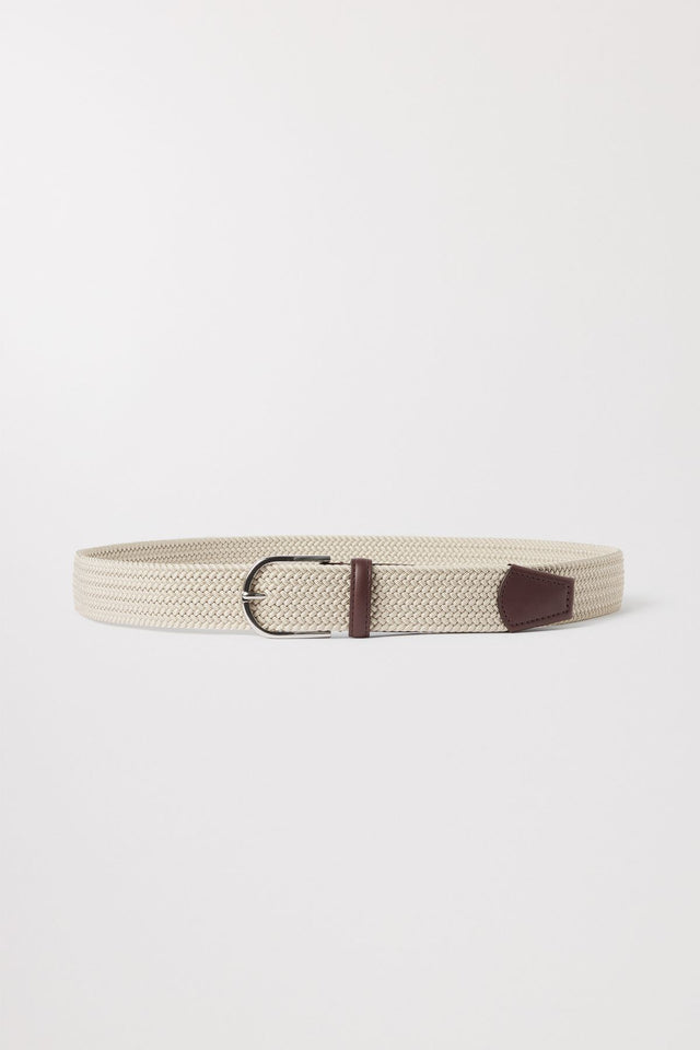 Beige Braided Elastic Belt Vegan Leather Asket
