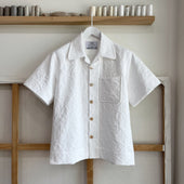 White Floral Cotton Jacquard Camp Shirt