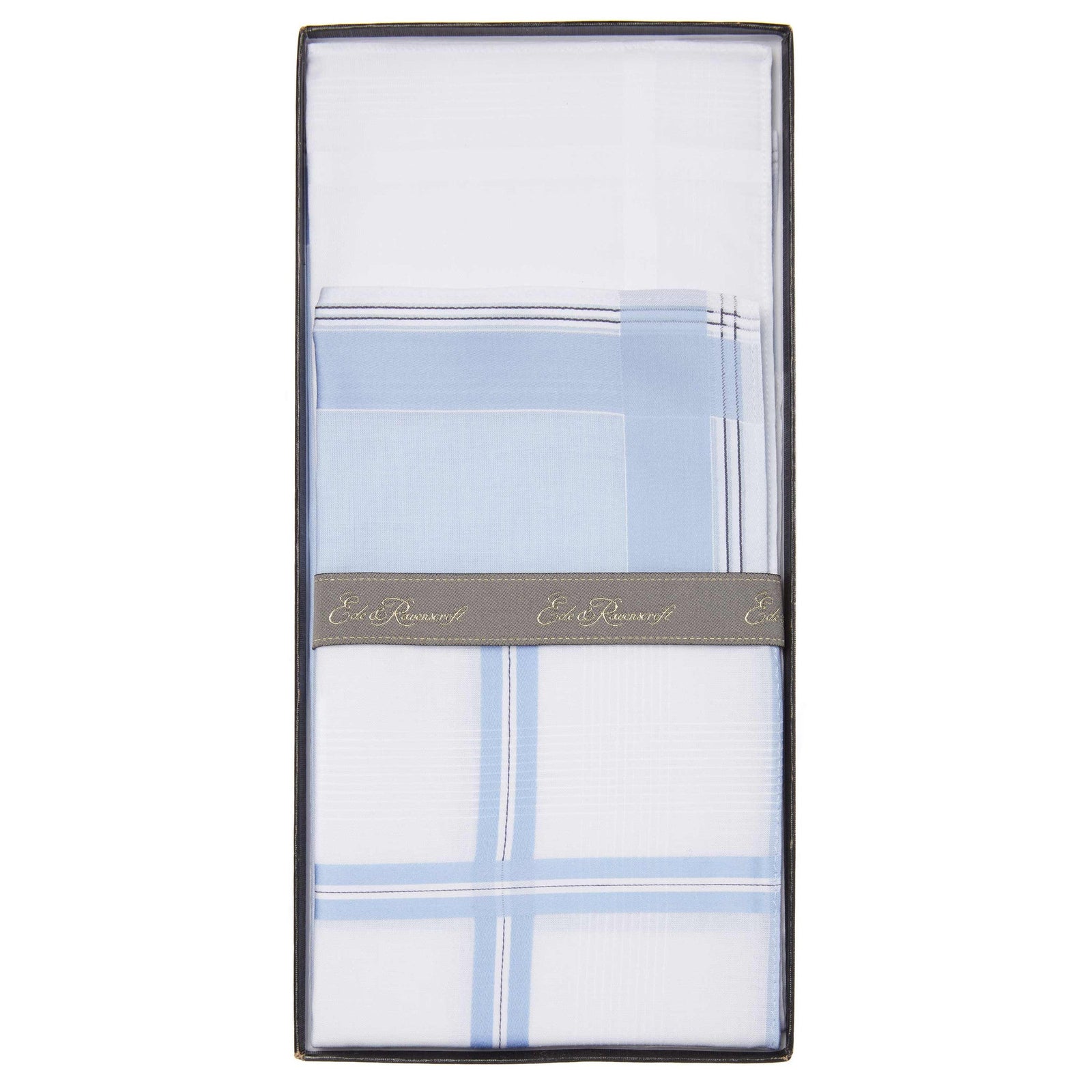 Blue Cotton Mixed Pattern and Plain Boxed Handkerchief Set