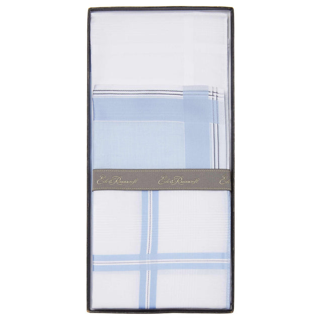 Blue Cotton Mixed Pattern and Plain Boxed Handkerchief Set