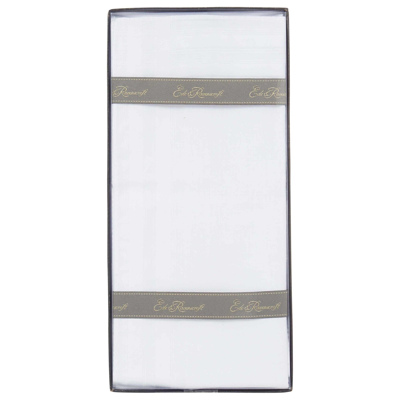 White Cotton Ribbed Hem Stitch Boxed Handkerchief Set