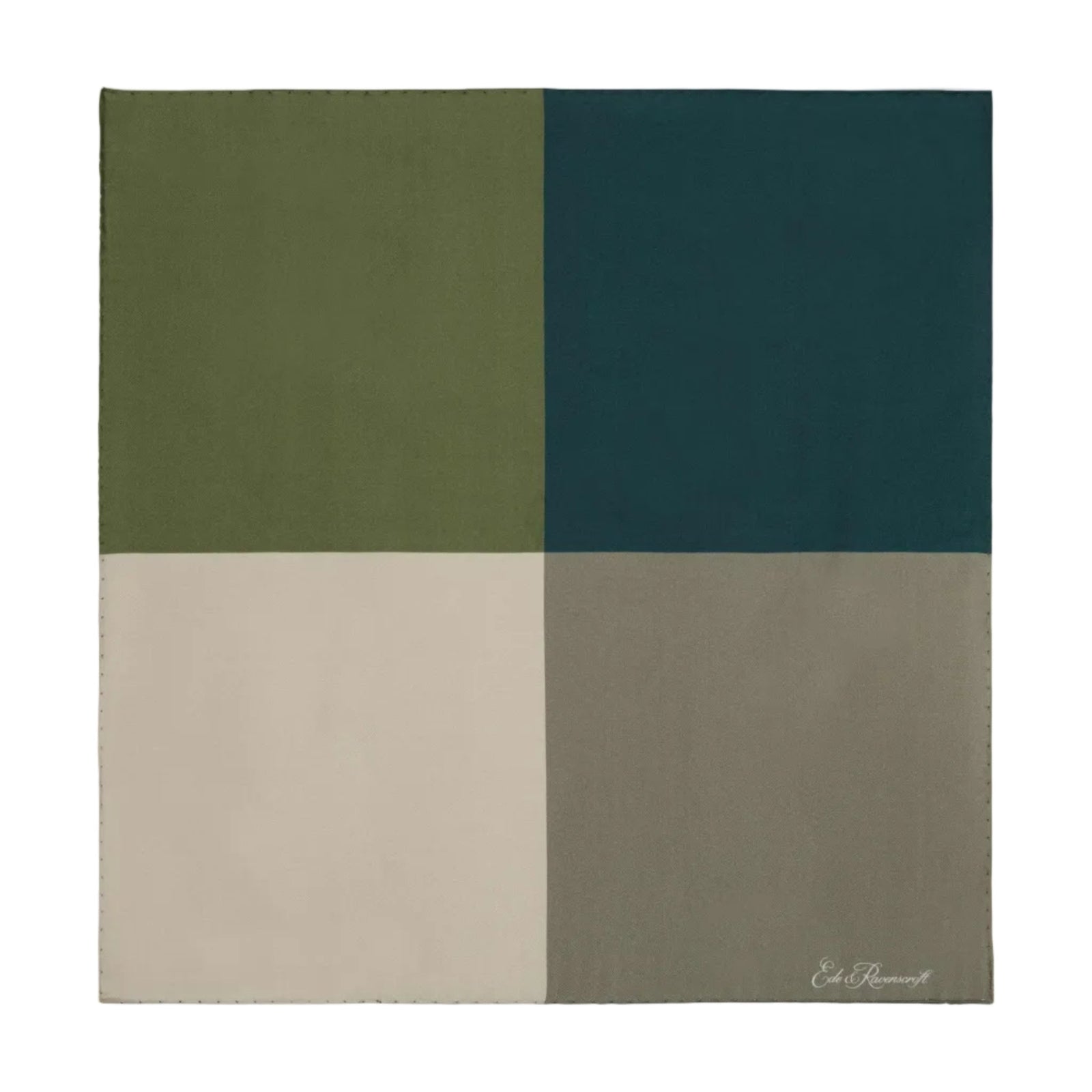 Green Silk Four Colour Block Pocket Square