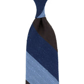 Triple Block Stripe Soft Shantung Silk Tie Brown Navy