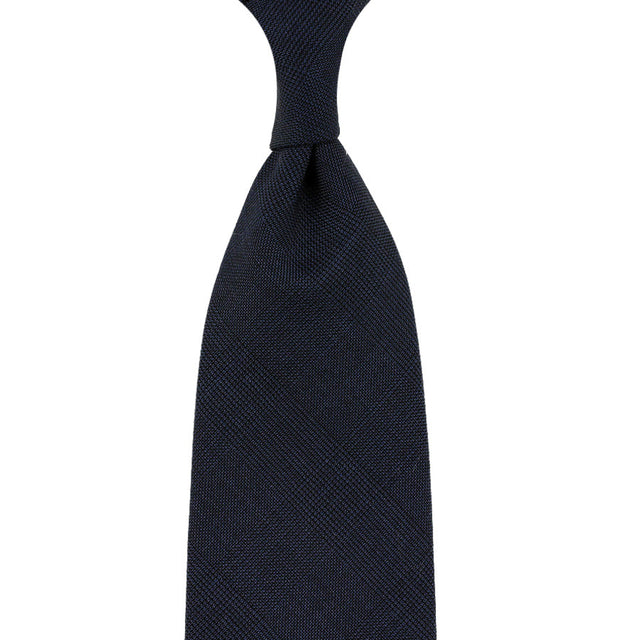 VBC Glencheck Wool Tie - Navy - Hand-Rolled