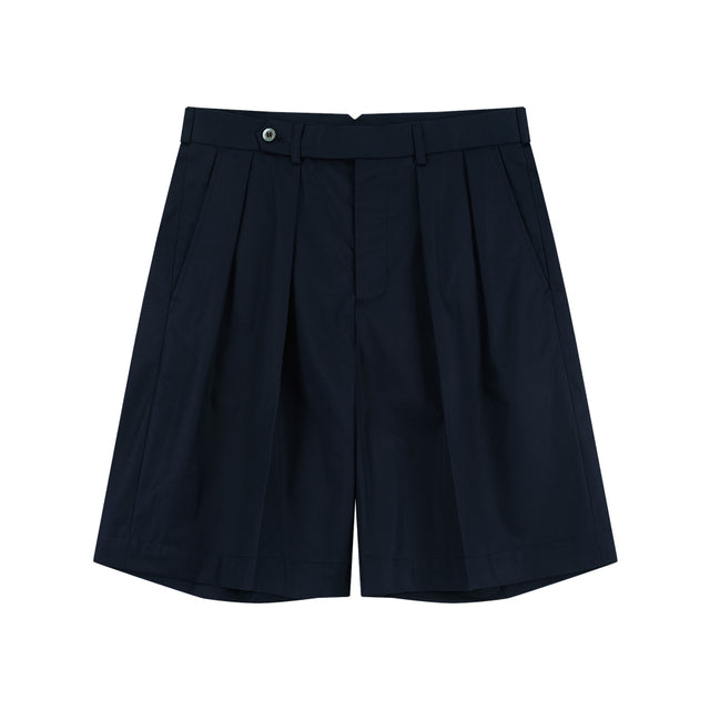 Essential Gabardine Cotton Double Pleats Chino Shorts (Navy)