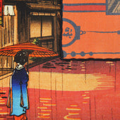 Ukiyo E Silk Pocket Square Beni Chochin 40x40cm