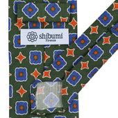Floral Printed Silk Linen Tie Green Hand Rolled