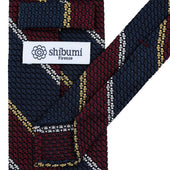Striped Grenadine Garza Grossa Silk Tie Navy Burgundy Yellow