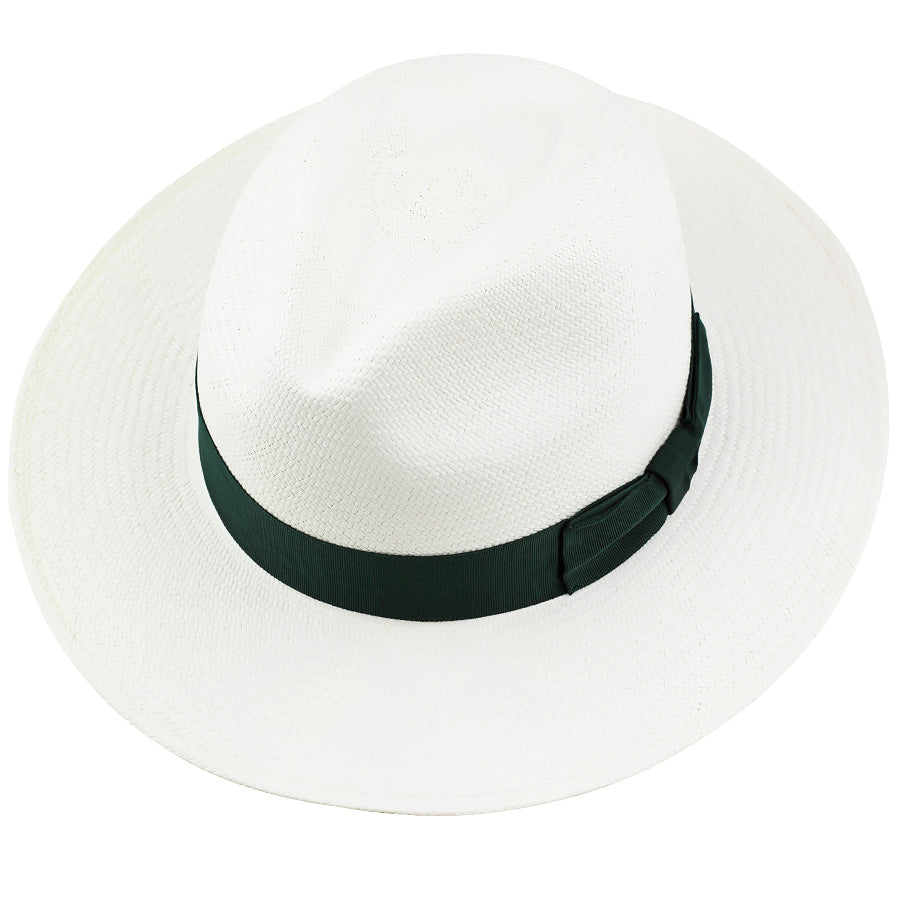 Panama Hat Ivory Forest Green Ribbon Llano