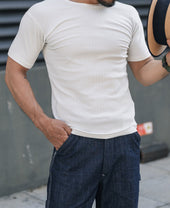 1950s Ribbed Cotton-Spandex Blend T-Shirt - White
