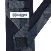 Striped Wool Tie Denim Grey Hand Rolled