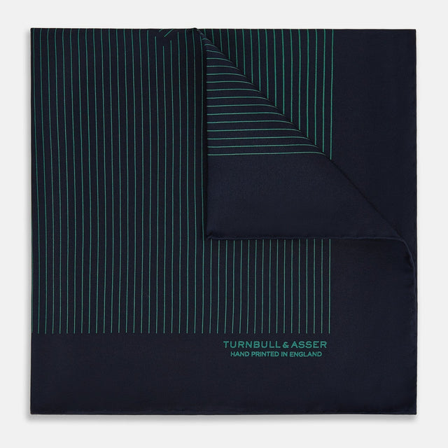 Navy and Hunter Green Stripe Silk Pocket Square