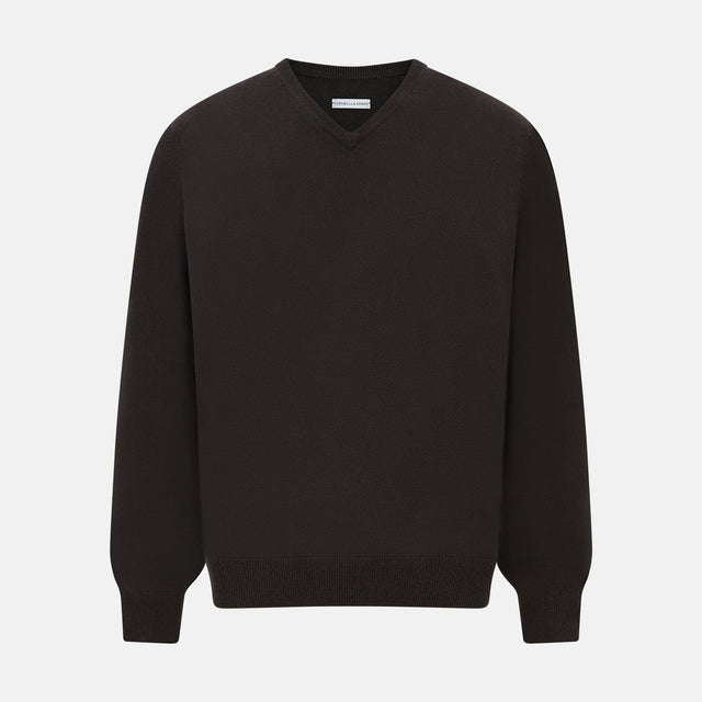 Dark Brown Cashmere V-Neck Jumper