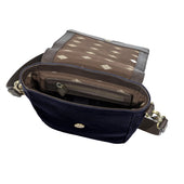 Bandolera Crossbody Bag Leather And Navy Canvas