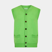 Lime Green Fine Merino V Neck Sleeveless Cardigan