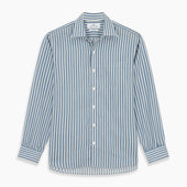 Pale Multi Stripe Weekend Fit Wool Shirt With Derby Collar And 1 Button Cuffs