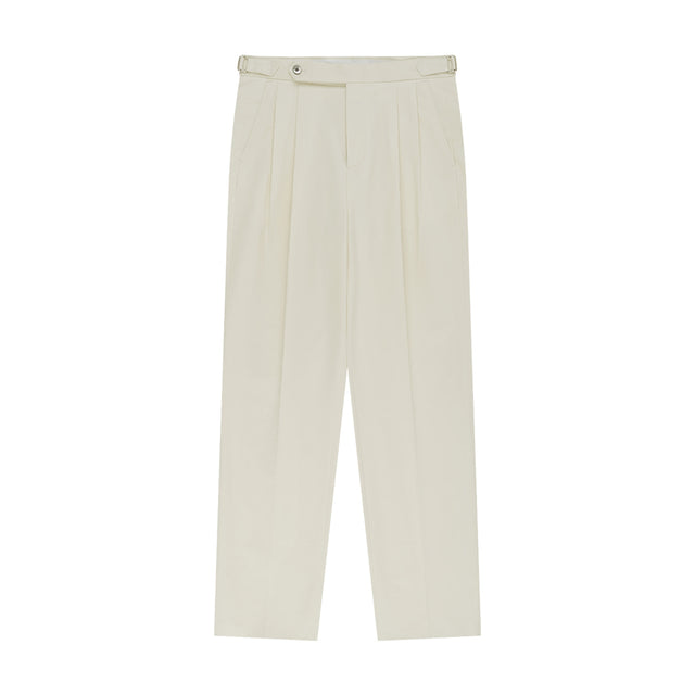 Essential Cotton Twill Adjust 2-Pleated Relaxed Chino (Ecru)