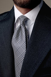 Japanese Glencheck Silk Tie White Hand Rolled