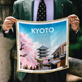 Kyoto Travel Poster Silk Pocket Square 40x40cm