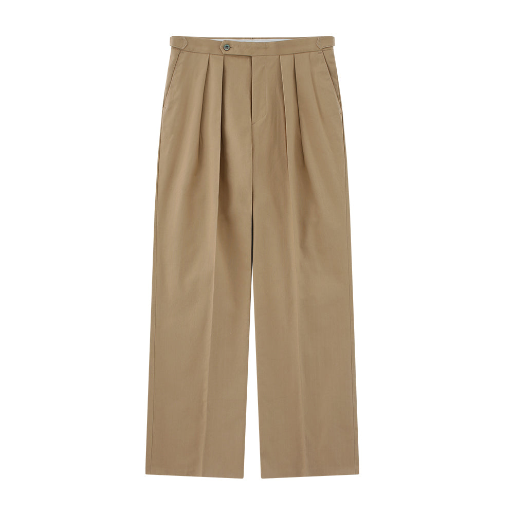 Easy Line Herringbone Cotton Wide Pants