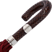 Woven Leather Handle Textured Twill Red Umbrella