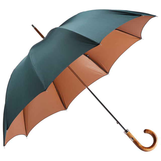 Polished Maple Wood-handle Green and Gold Umbrella