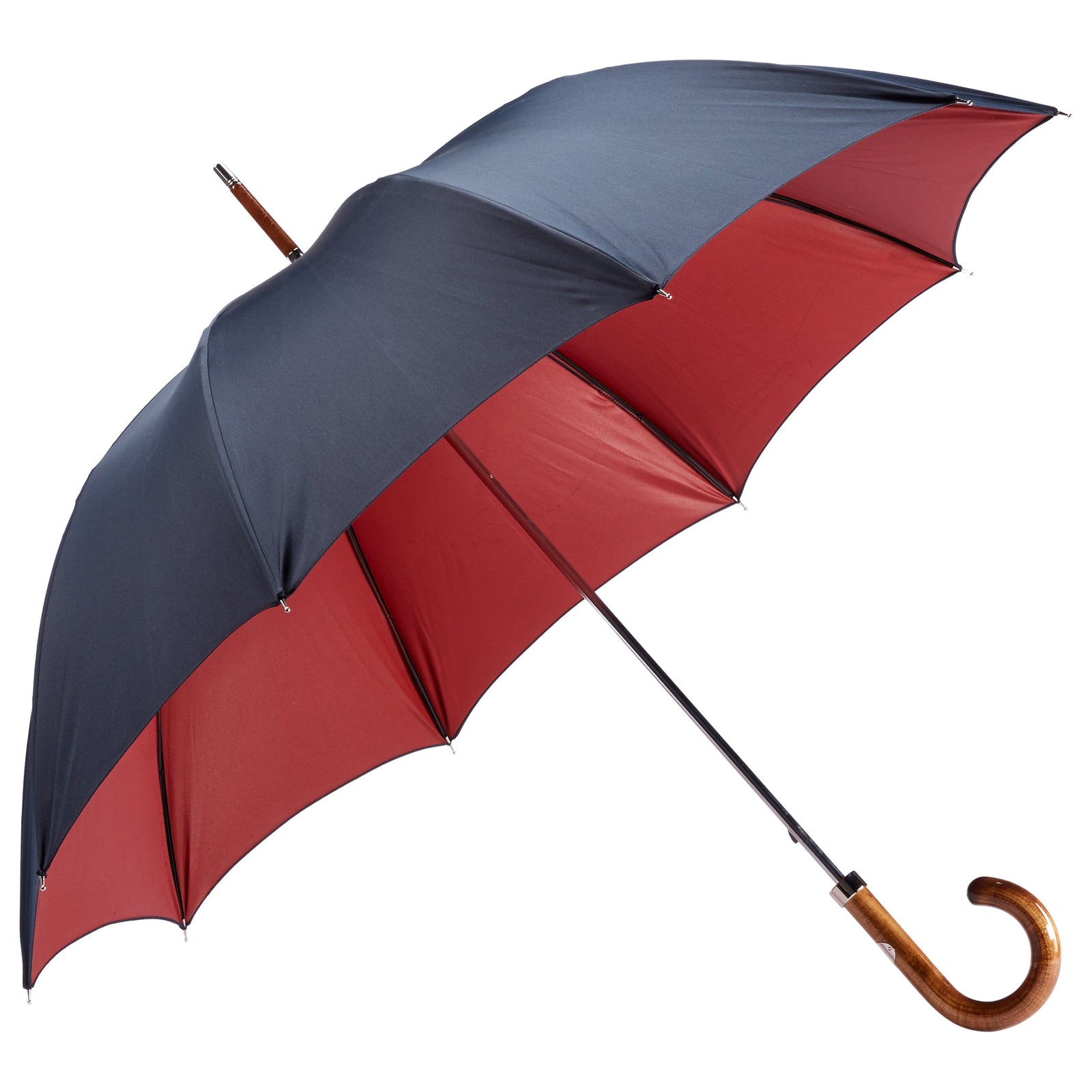 Polished Maple Wood Handle And Red Umbrella