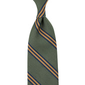 Mogador Striped Silk / Cotton Tie - Olive - Hand-Rolled