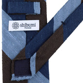 Triple Block Stripe Soft Shantung Silk Tie Brown Navy