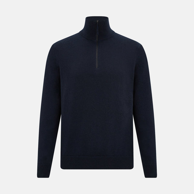 Midnight Blue Half-Zip Cashmere Jumper
