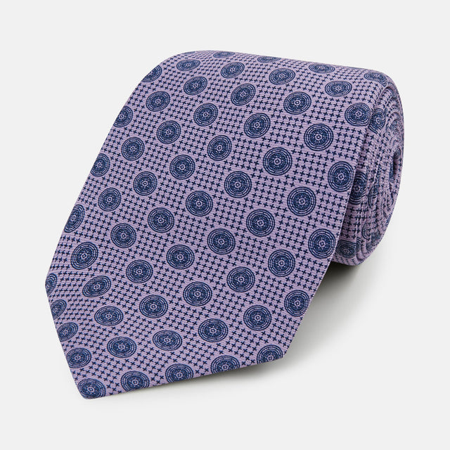 Lilac Medallion Printed Silk Tie