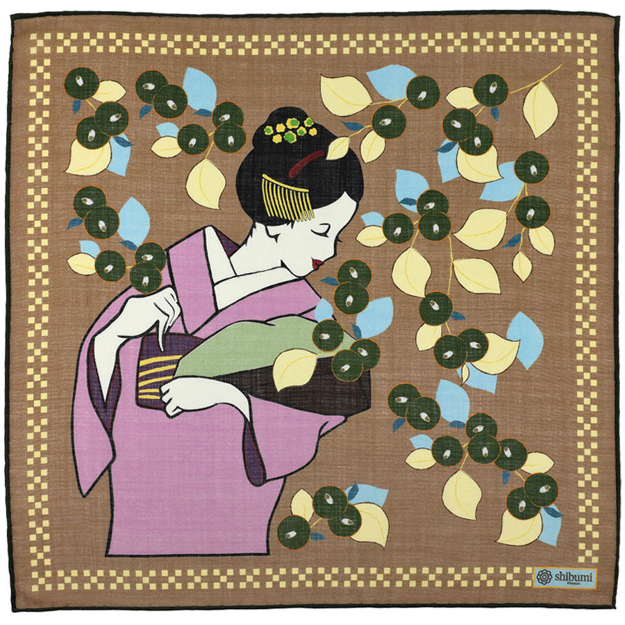 Maiko Motif Wool Silk Pocket Square 40x40cm