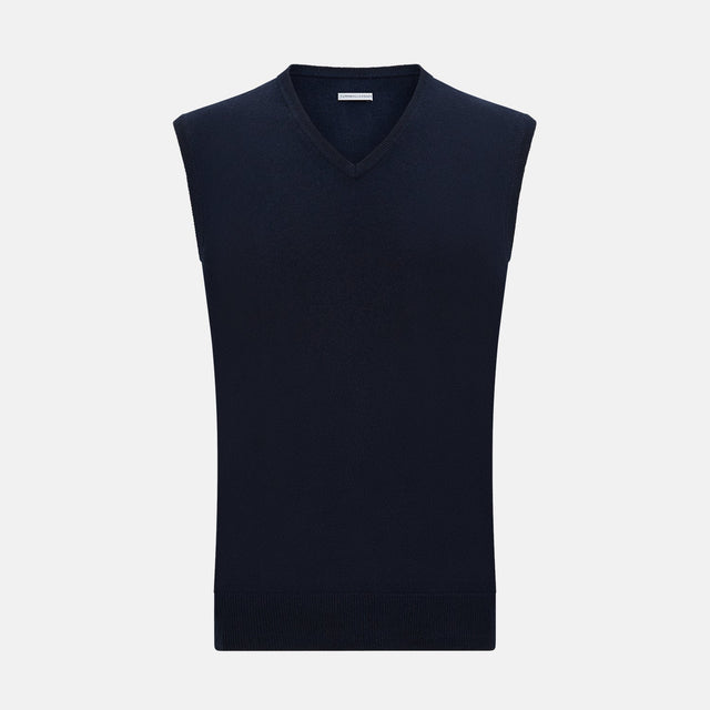 Navy Cashmere V-neck Vest