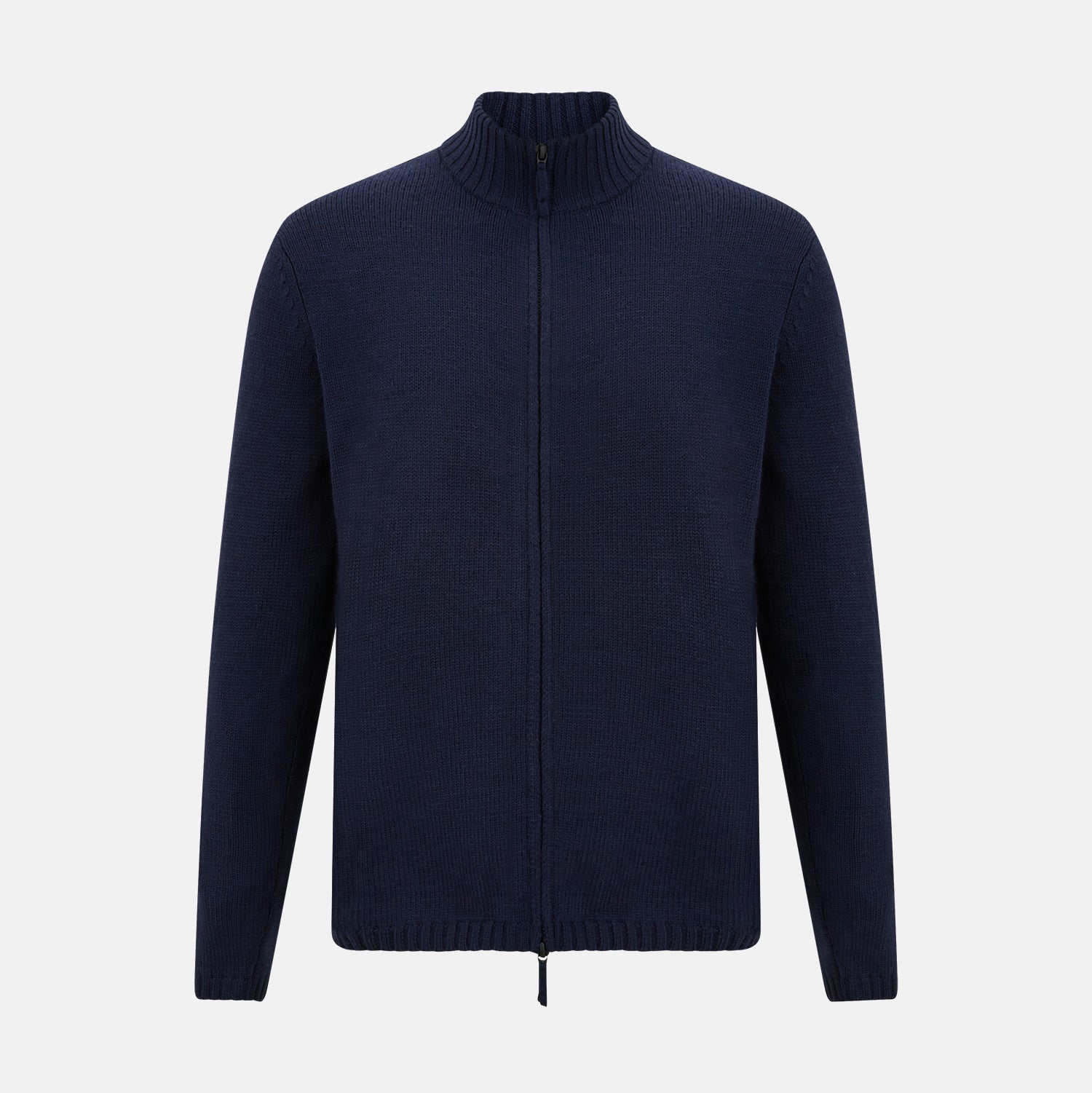 Navy High Neck Merino Zipped Cardigan