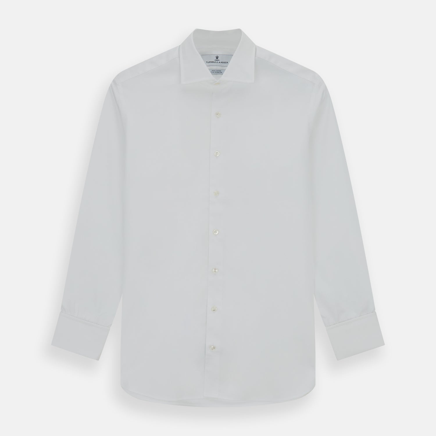 Tailored Fit White Royal Oxford Cotton Shirt with Kent Collar and Double Cuffs