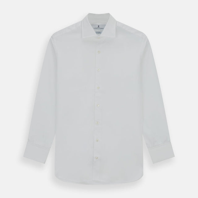 Tailored Fit White Royal Oxford Cotton Shirt with Kent Collar and Double Cuffs