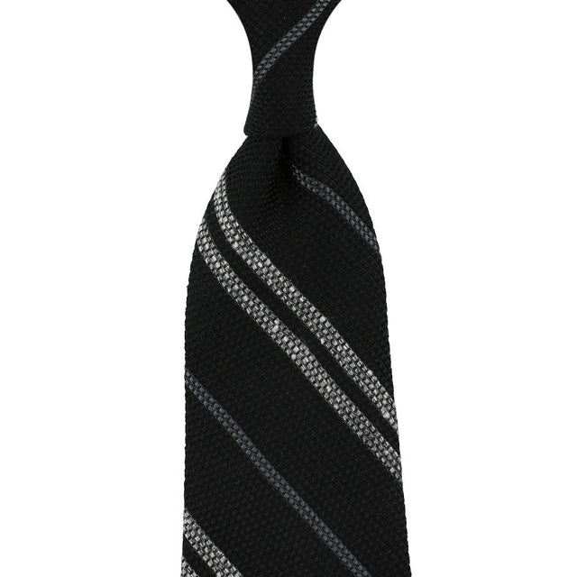 Striped Silk / Wool Grenadine Tie - Black