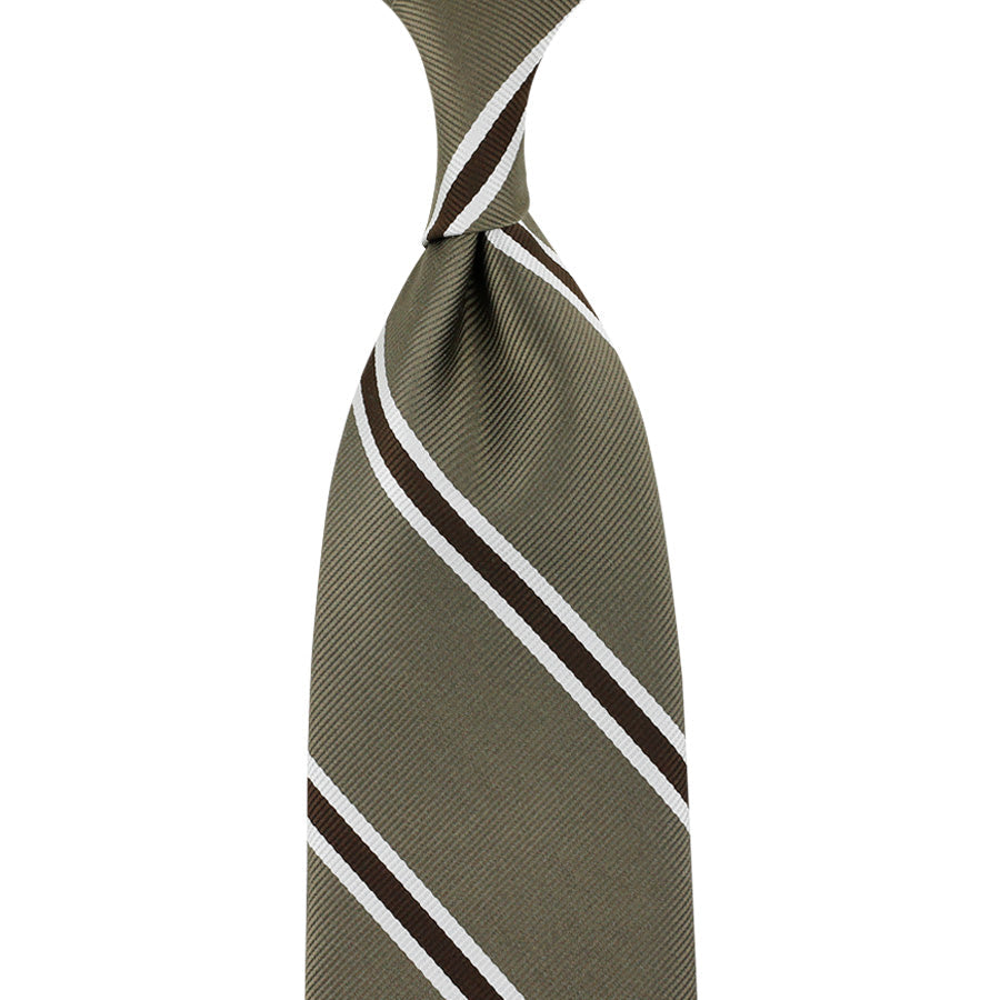 Japanese Repp Stripe Silk Tie Army Hand Rolled
