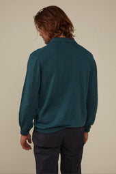 Daylesford Merino Long Sleeved Polo - Petrol