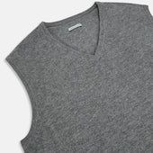 Grey Melange V Neck Cashmere Vest