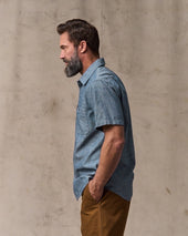 Short Sleeve Embroidered Chambray Shirt Rinsed
