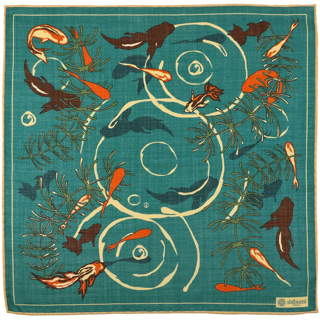 Koi Motif Wool Silk Pocket Square 40x40cm