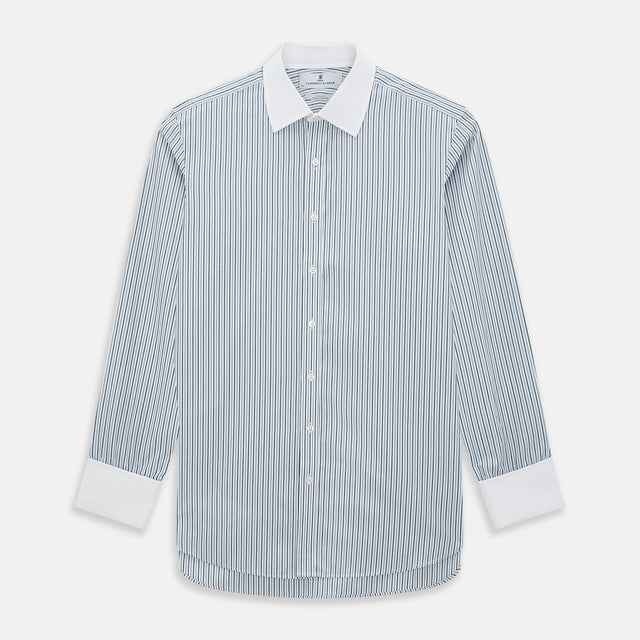 Green Double Stripe Shirt with Contrast T&A Collar and Cuffs